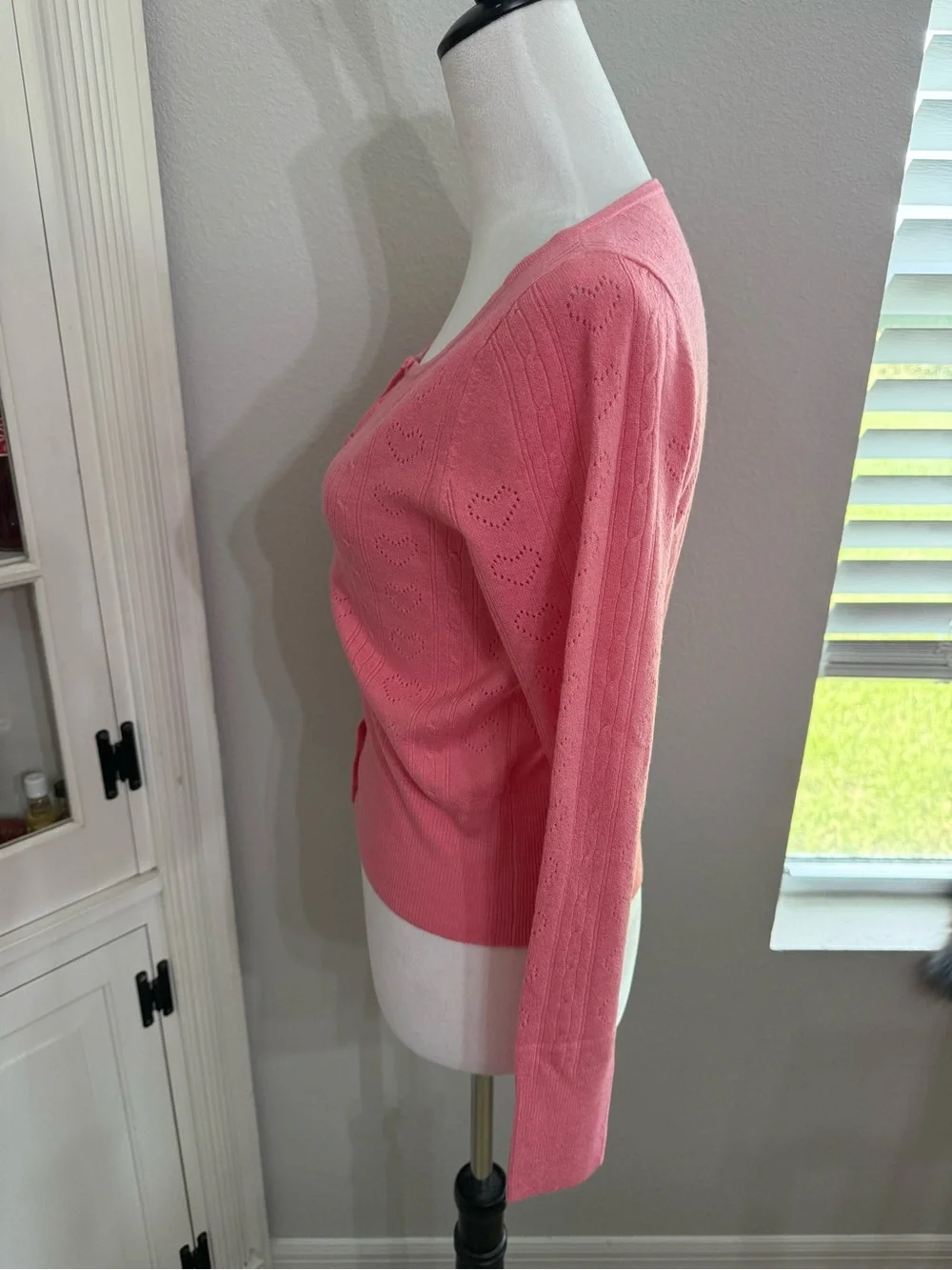 a new day Pink Heart-Pattern Button Cardigan - Picture 4 of 6